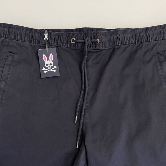 NWT Psycho Bunny Men Chamers Navy Woven Jogger Pants 3XL Drawstring Elastic Cuff